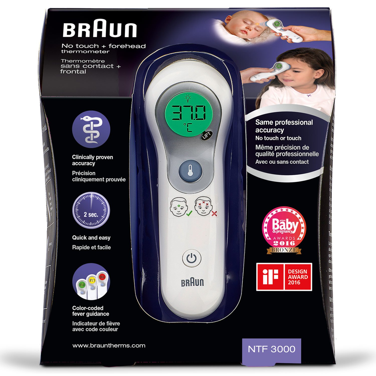 M, Type A Haute Pr/écision Thermom/ètre Professionnel Pour Enfants // Adultes // Surface Des Objets Thermom/ètre Frontal Infrarouge Num/érique Sans Contact Avec /Écran LCD Thermom/ètre B/éb/és