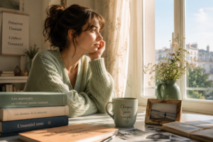 Persona with a thoughtful expression in a serene setting, illustrating contemplative memory.