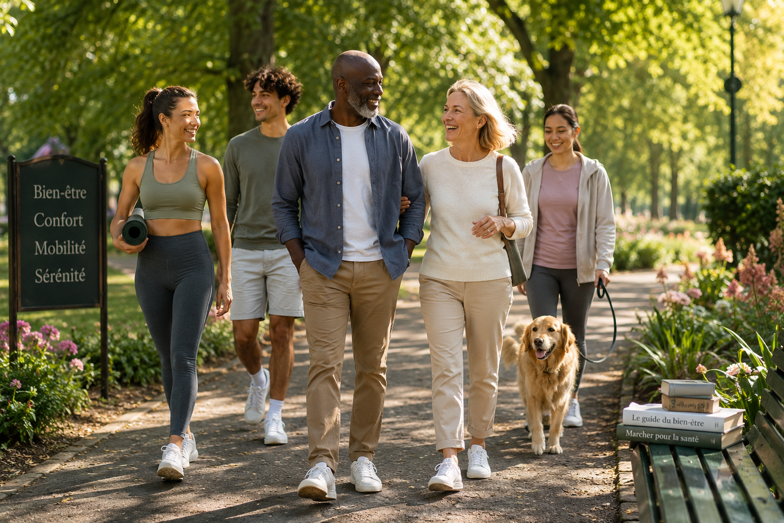 A person walking confidently and happily in a sunny park, showing active and pain-free movement, symbolizing relief from hip pain.