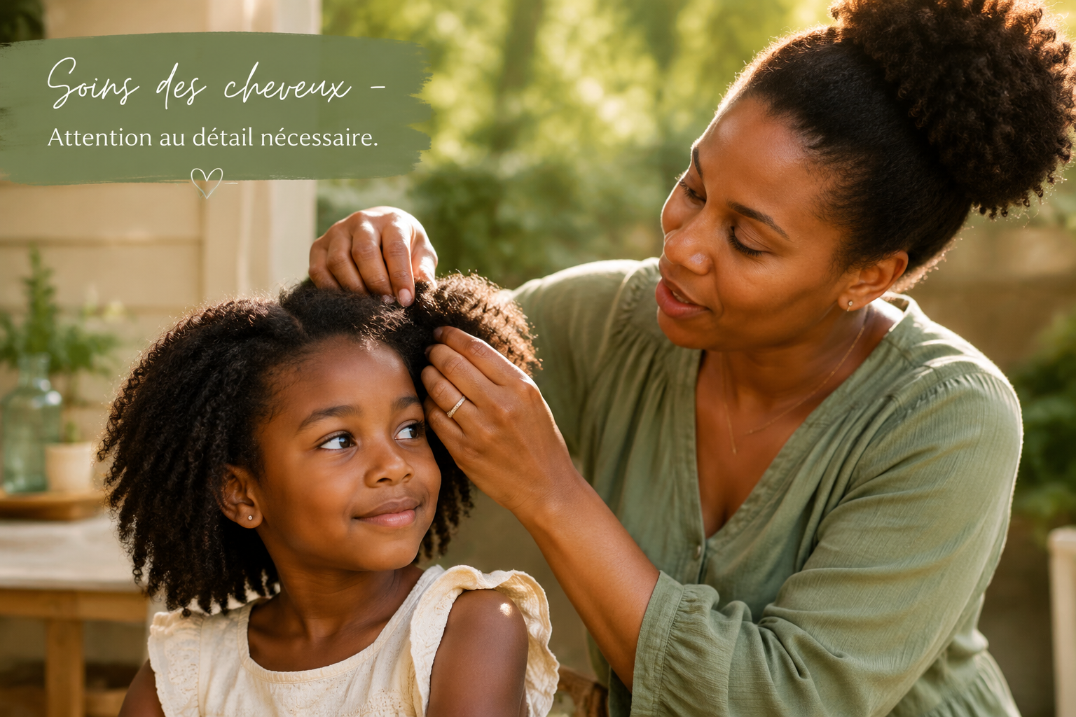 Une mère examine soigneusement les cheveux de son enfant, montrant une approche attentive et calme du problème des poux.